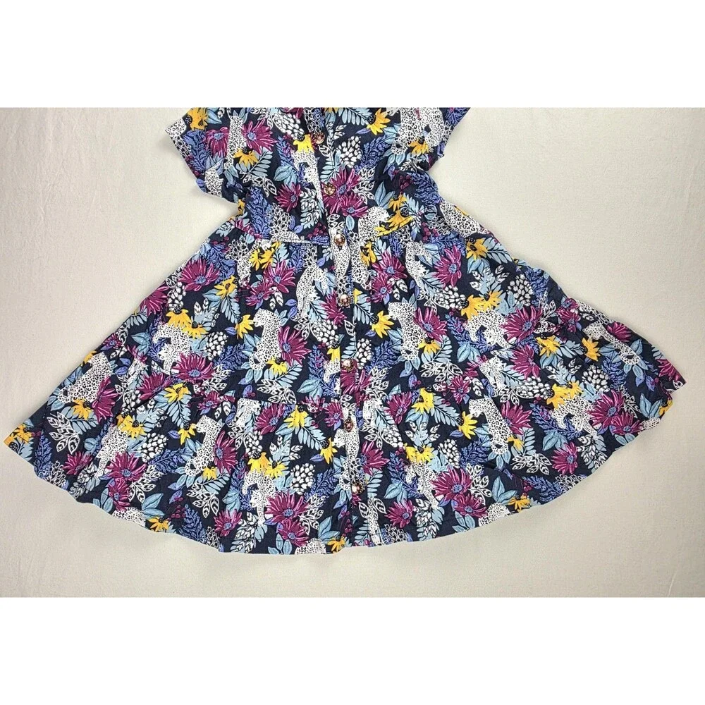 Girls Dress Size 4 Vince Camuto 100% Cotton Summer Bright Tropical Floral Tiered